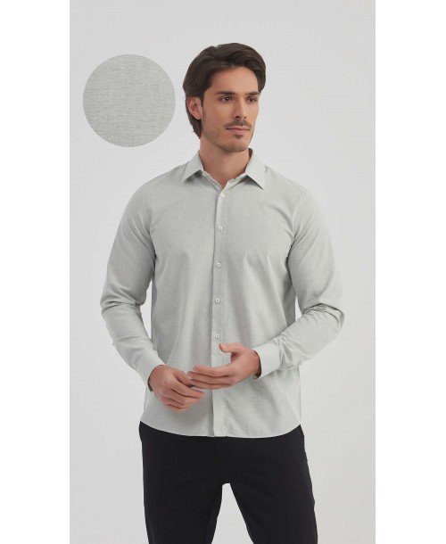 1506238-03 Chemise effet vintage coupe confort - Vert sauge