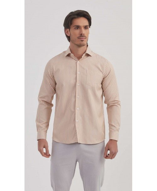 1506239-4 Chemise à rayures coupe confort - Beige