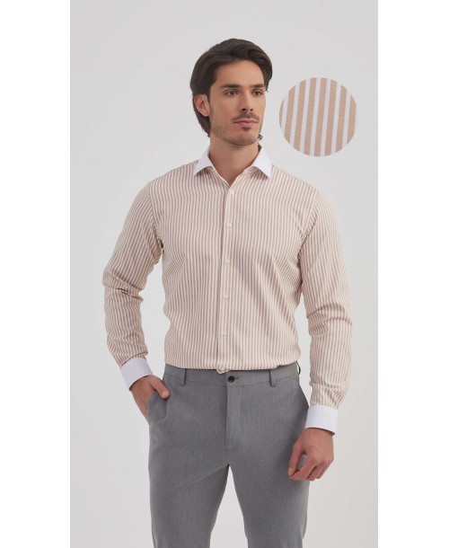 1506240-2 Chemise à rayures coupe confort - Beige