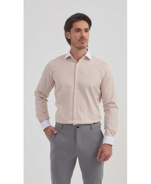 1506240-2 Chemise à rayures coupe confort - Beige