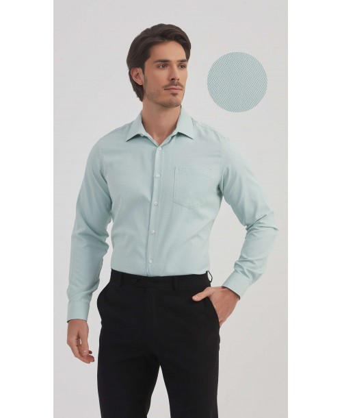 1506242-2 Chemise nid d'abeille coupe confort - Vert sauge