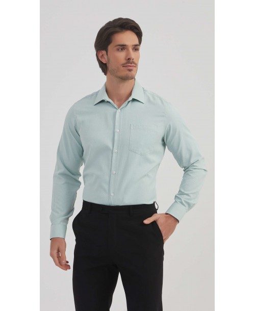 1506242-2 Chemise nid d'abeille coupe confort - Vert sauge