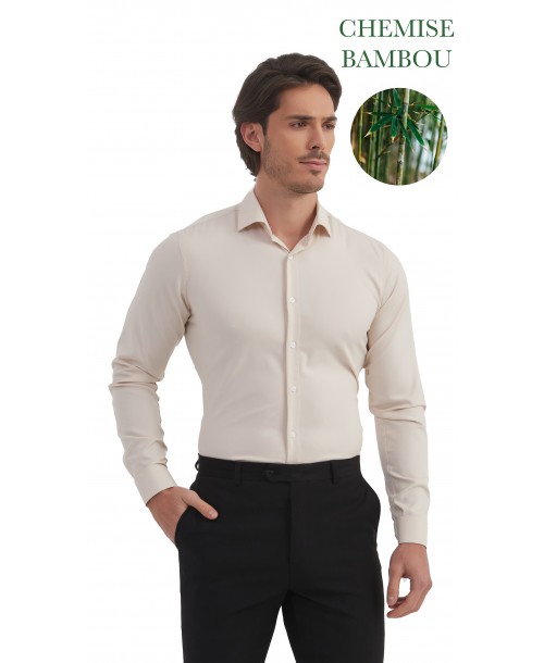 BAM-3390-4 Chemise en bambou tissu piqué - Champagne