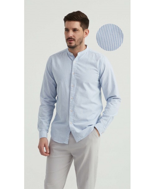 M2501-7 Chemise à rayures en oxford - Bleu & Blanc