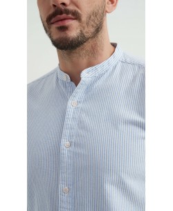 M2501-7 Chemise à rayures en oxford - Bleu & Blanc