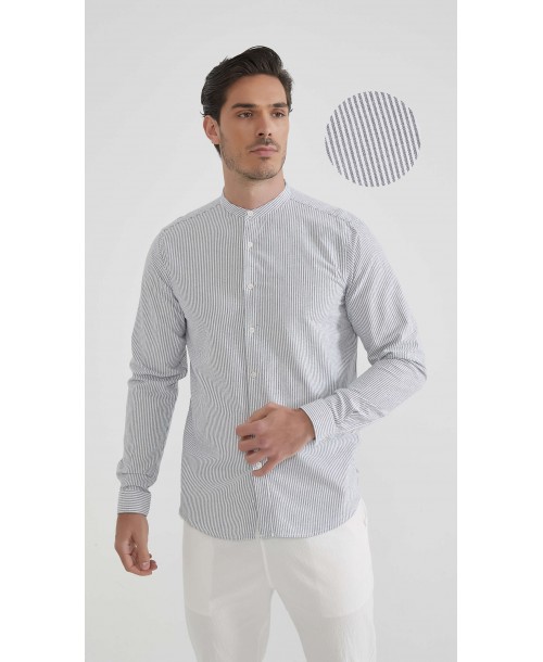 M2501-9 Chemise à rayures en oxford - Noir & Blanc