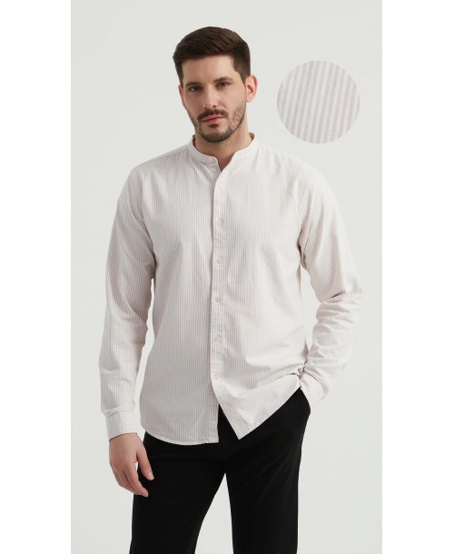 M2501-8 Chemise à rayures en oxford - Beige & Blanc