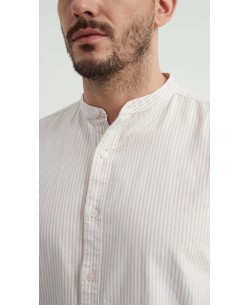 M2501-8 Chemise à rayures en oxford - Beige & Blanc