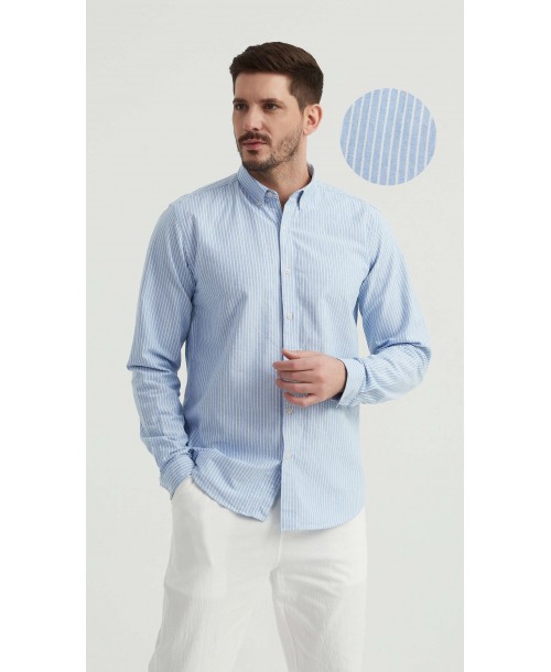 2502-4 Chemise en oxford - Bleu & Blanc