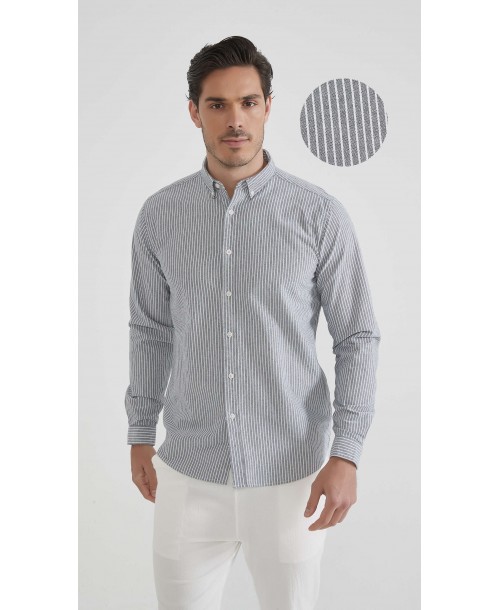 2502-7 Chemise en oxford - Blanc & noir