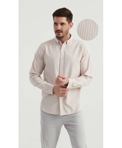 2502-6 Chemise en oxford - Beige & Blanc