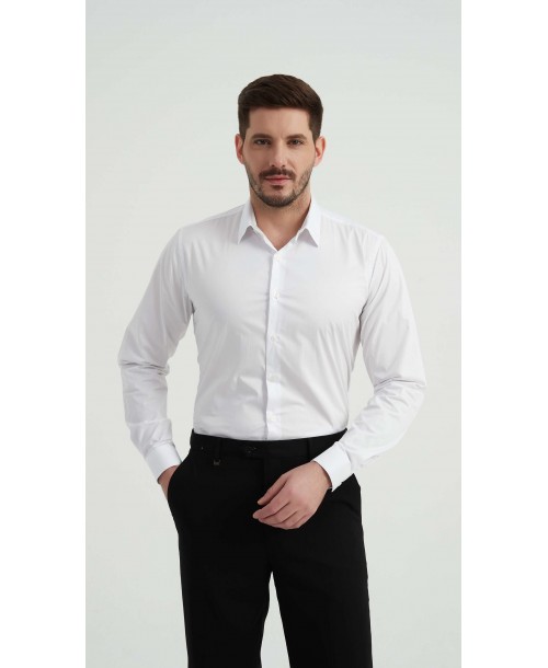 SAT-254-1 Chemise en coton compact - Blanc
