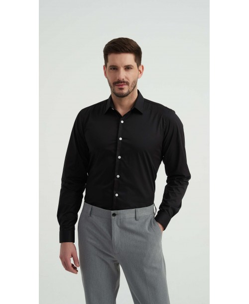 SAT-254-2 Chemise en coton compact - Noir