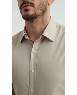 SLIM5047-7 Chemise carreaux tartan slim fit - Beige