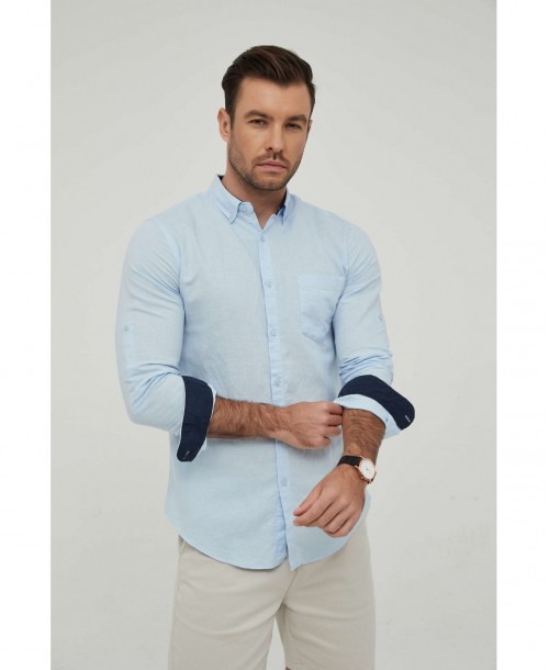 LIN-80-02 Chemise bleu ciel en lin