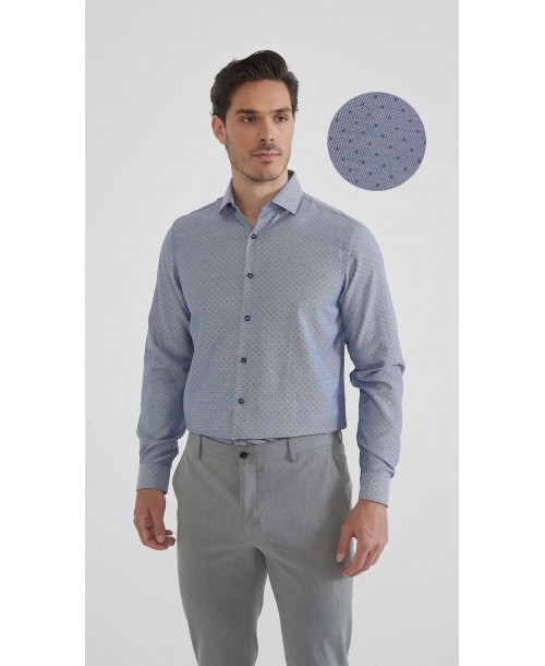 1506241-05 Chemise coton piqué à motifs coupe confort - Marine