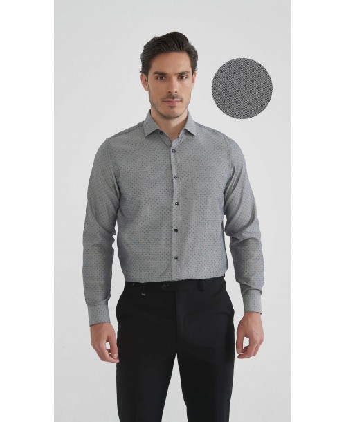 1506241-06 Chemise coton piqué à motifs coupe confort - Noir