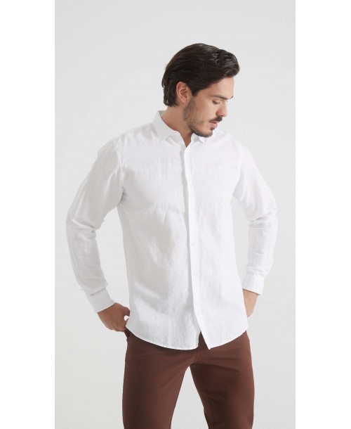 LIN-30R-21 Chemise en lin - Blanc