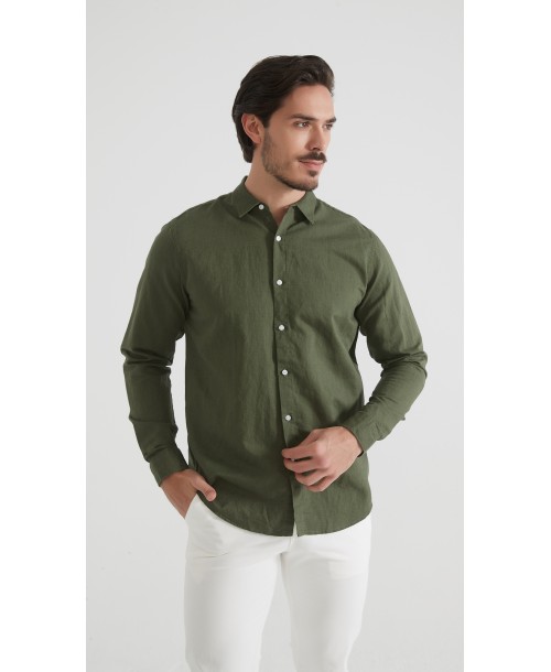 LIN-30R-214 Chemise en lin - Kaki