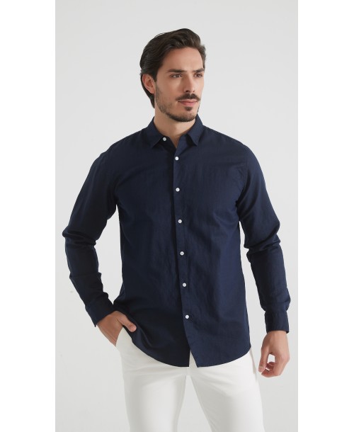 LIN-30R-24 Chemise en lin - Marine