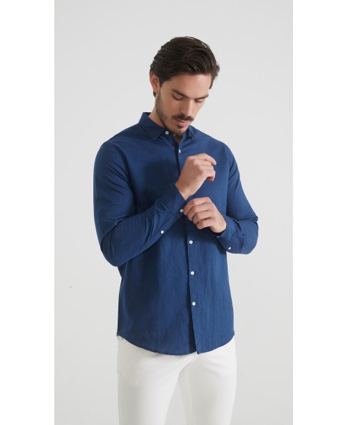 LIN-30R-28 Chemise en lin - Bleu