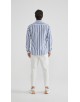 LIN-L056-01 Chemise lin coton à rayures - Bleu