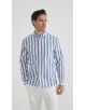 LIN-L056-01 Chemise lin coton à rayures - Bleu