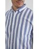 LIN-L056-01 Chemise lin coton à rayures - Bleu