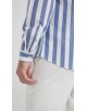 LIN-L056-01 Chemise lin coton à rayures - Bleu