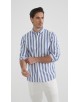 LIN-L056-01 Chemise lin coton à rayures - Bleu