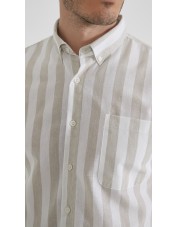 LIN-L056-02 Chemise lin coton à rayures - Beige