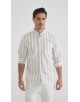 LIN-L056-02 Chemise lin coton à rayures - Beige