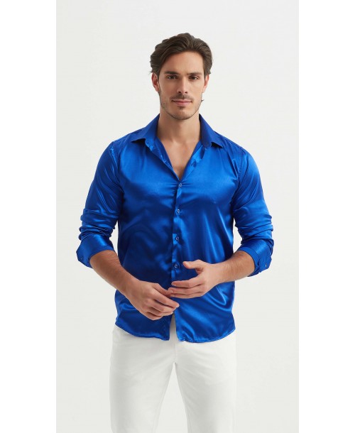 M0804-04 Chemise satinée - Bleu roy