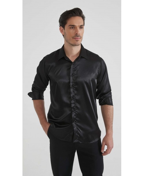 M0804-06 Chemise satinée - Noir