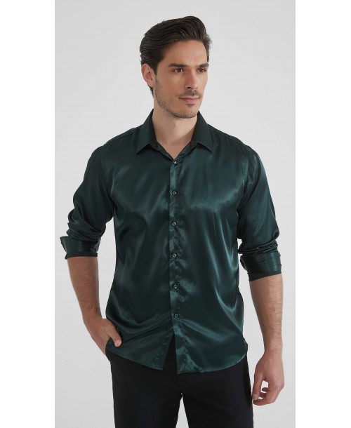 M0804-07 Chemise satinée - Vert bouteille