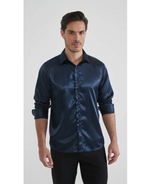 M0804-11 Chemise satinée - Marine