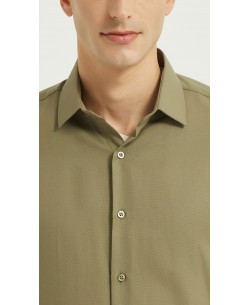  R002-48 Chemise coupe droite en coton piqué - Vert olive