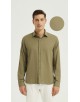  R002-48 Chemise coupe droite en coton piqué - Vert olive