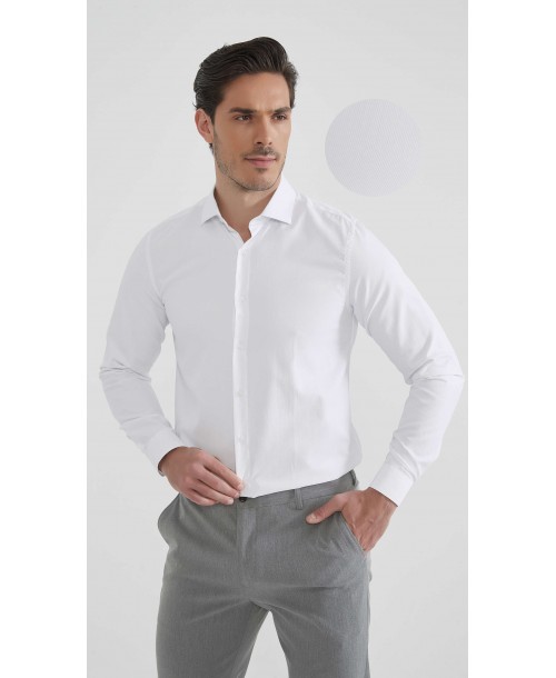 SLIM5051-01 Chemise rayures ton sur ton - Blanc