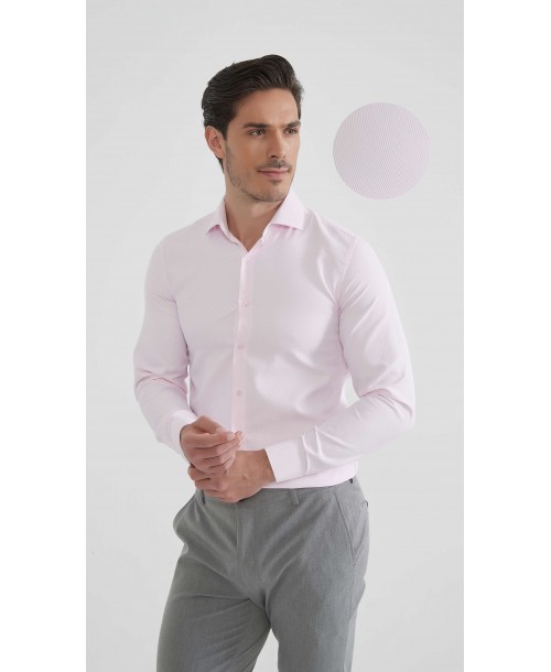 SLIM5051-02 Chemise rayures ton sur ton - Rose