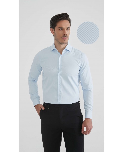 SLIM5051-03 Chemise rayures ton sur ton - Ciel