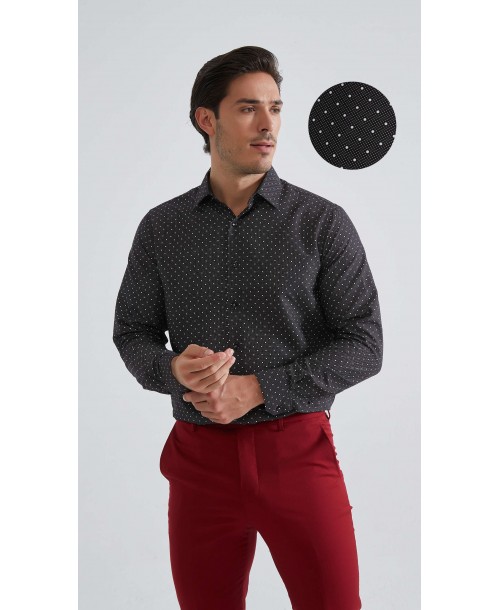 1506201-02 Chemise coupe droite à motifs - Noir