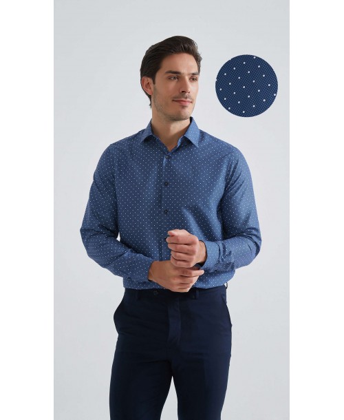 1506201-04 Chemise coupe droite à motifs - Bleu