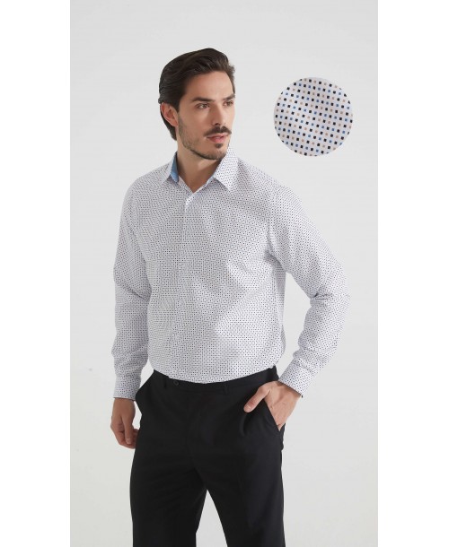 1506201-05 Chemise coupe droite à motifs - Blanc