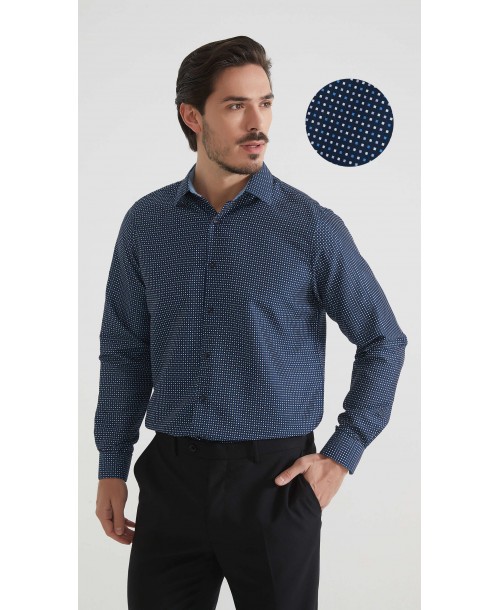 1506201-06 Chemise coupe droite à motifs - Bleu