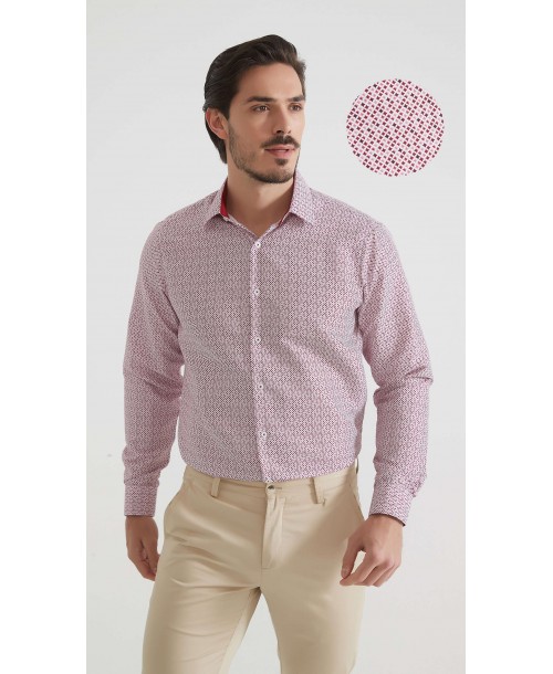 1506201-09 Chemise coupe droite à motifs - Rouge