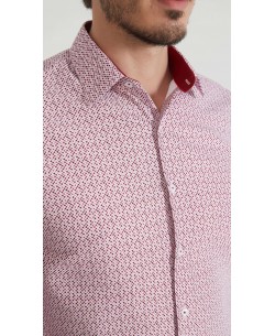 1506201-09 Chemise coupe droite à motifs - Rouge