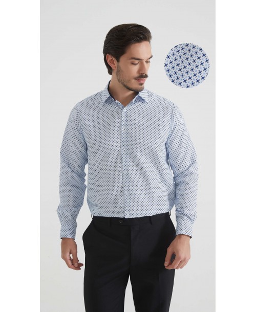 1506201-11 Chemise coupe droite à motifs - Blanc