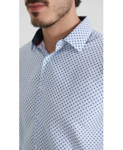 1506201-11 Chemise coupe droite à motifs - Blanc