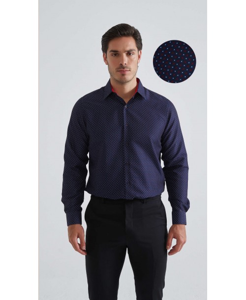 1506201-12 Chemise coupe droite à motifs - Marine